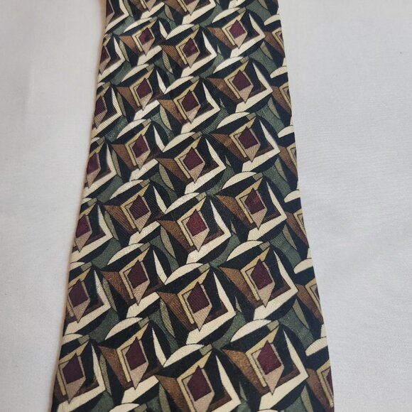 Martin Wong Men's Silk Tie Ivory Gray & Burgundy Abstract Design Napa California - Picture 3 of 8
